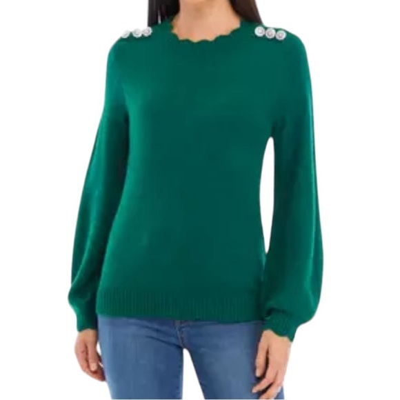 Crown & Ivy Button Shoulder Green Pullover Sweater Size XXL 20 - Picture 3 of 9